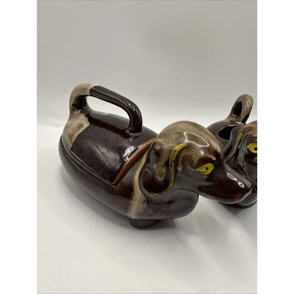 Vintage Artmark Dachshund Sugar Bowl ONLY Drip Glazed Redware MCM